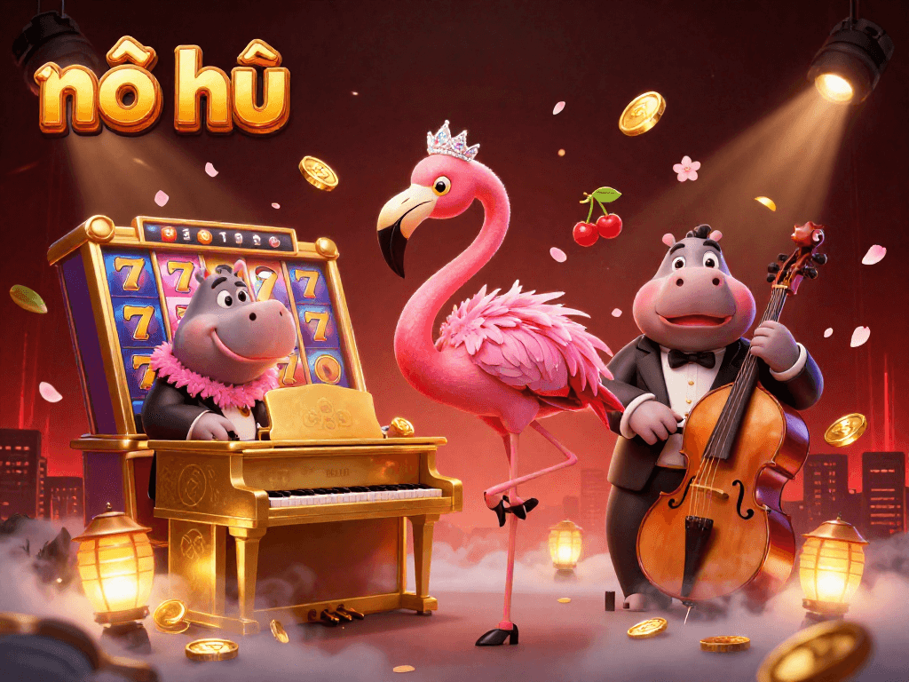 Engage with nổ hũ slots while enjoying vibrant casino ambiance in this 3D illustration.