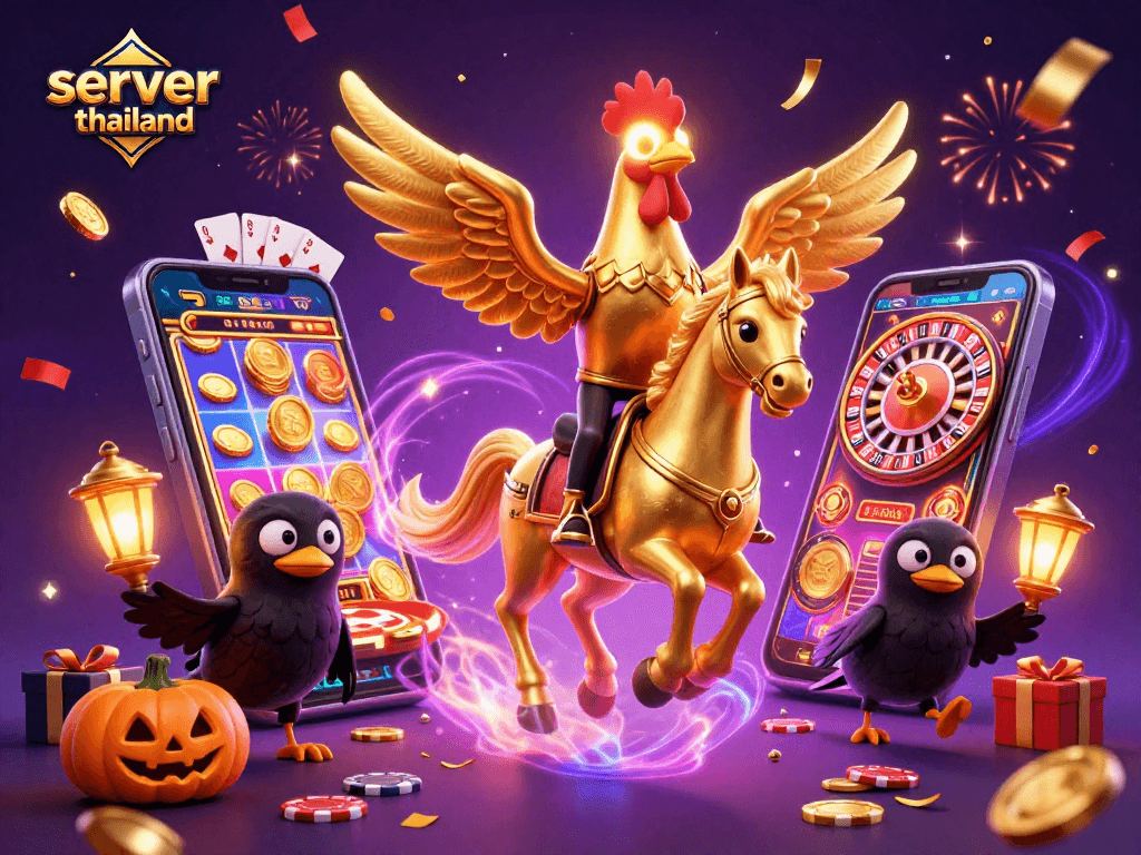 Engage with vibrant casino action in the server thailand illustrated scene showcasing games and festive elements.