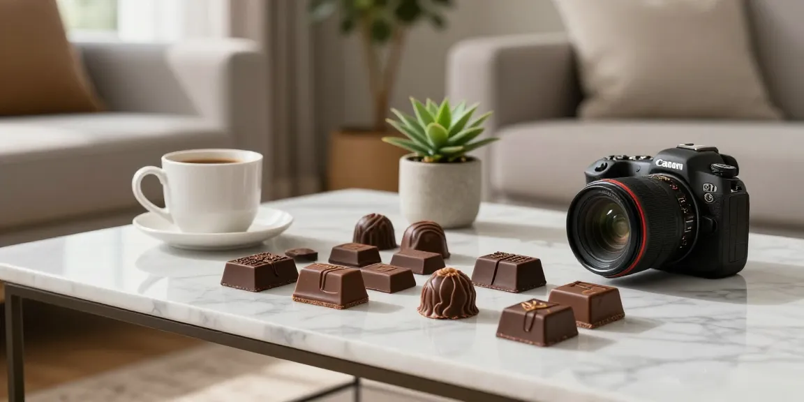 THC chocolates UK beautifully arranged on a coffee table in a cozy living room.