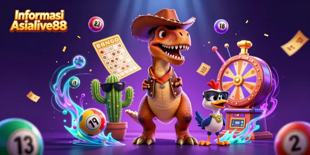 Experience the thrill of Informasi Asialive88 with a dynamic 3D cartoon scene depicting exciting lottery elements.