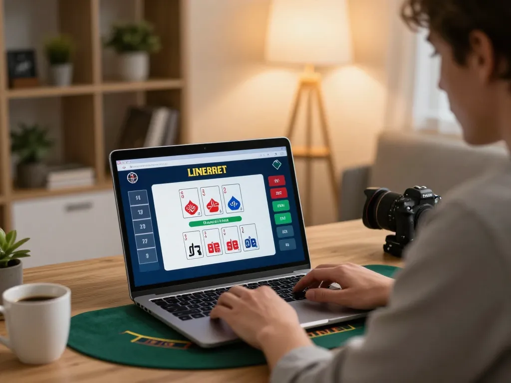 Player engaged with fly88's online blackjack interface in a cozy home environment.