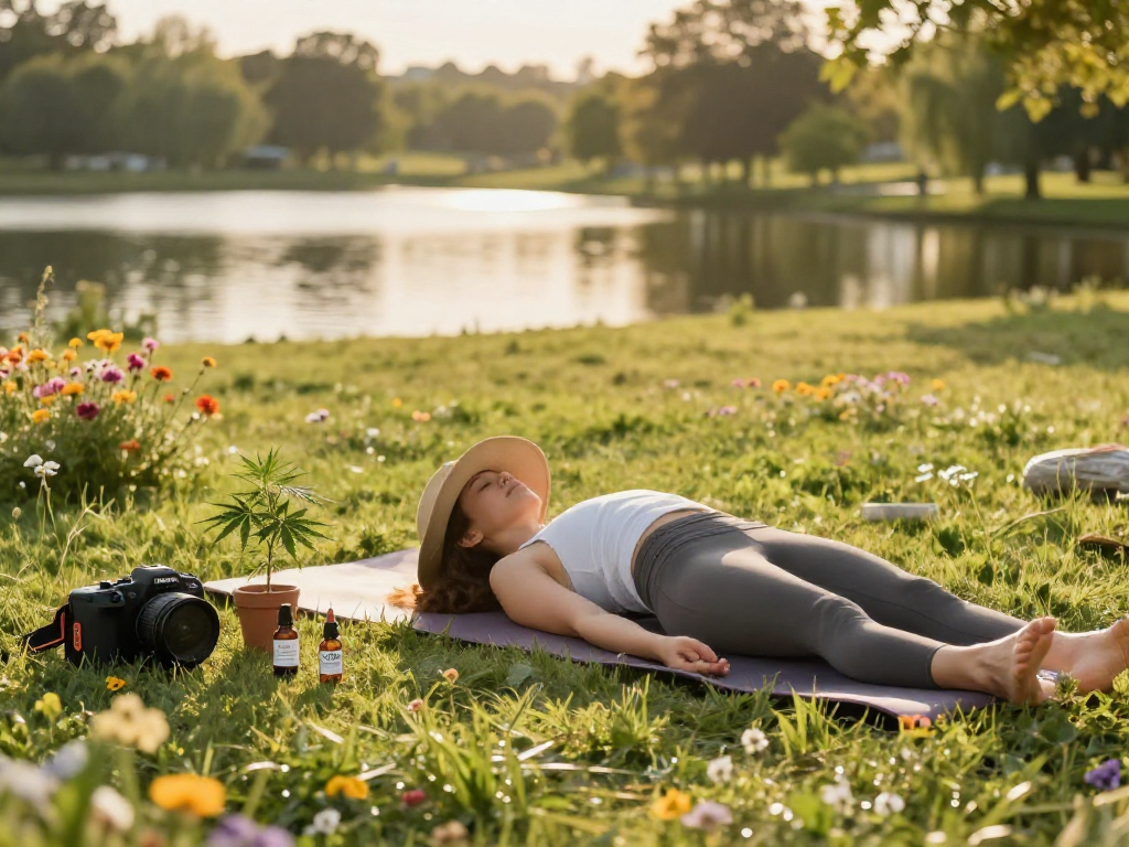 Explore premium CBD oil and natural wellness lifestyle with concentrate delivery near me in a serene outdoor yoga setting.