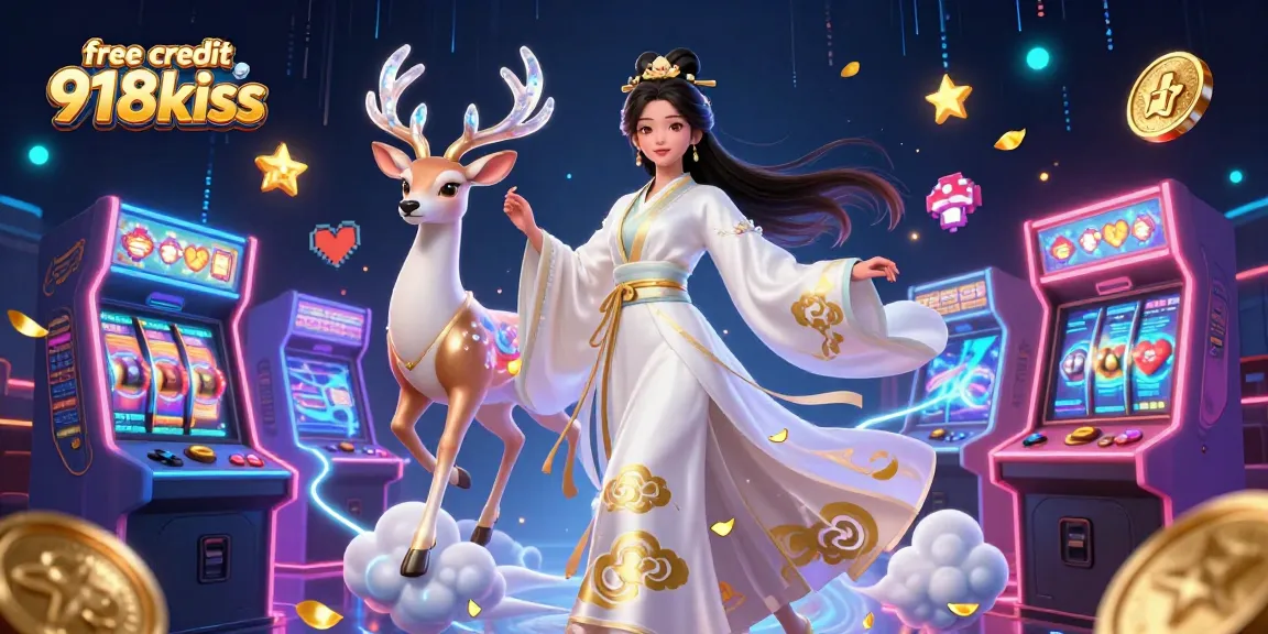 Spin free credit 918kiss reels with vibrant casino elements and magical visuals.