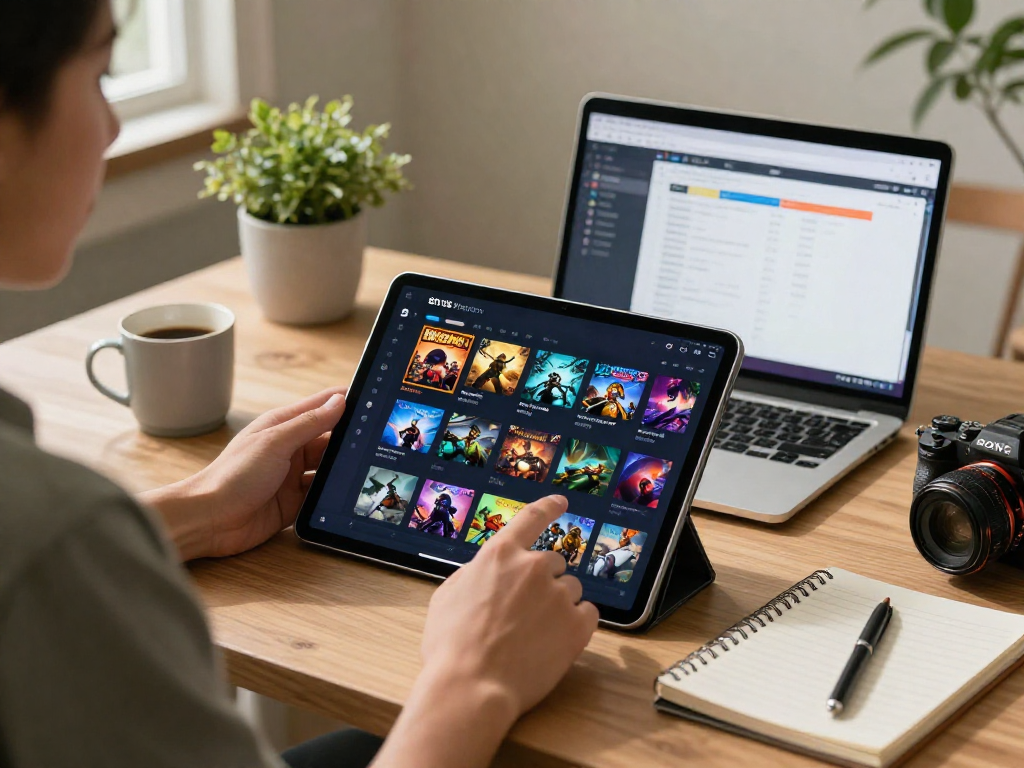 bd188 platform na may mga laro at productivity apps sa touchscreen tablet sa isang modernong workspace.
