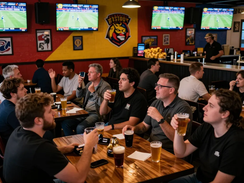 Exciting sports betting scene at a lively sports bar featuring 888NEW in action