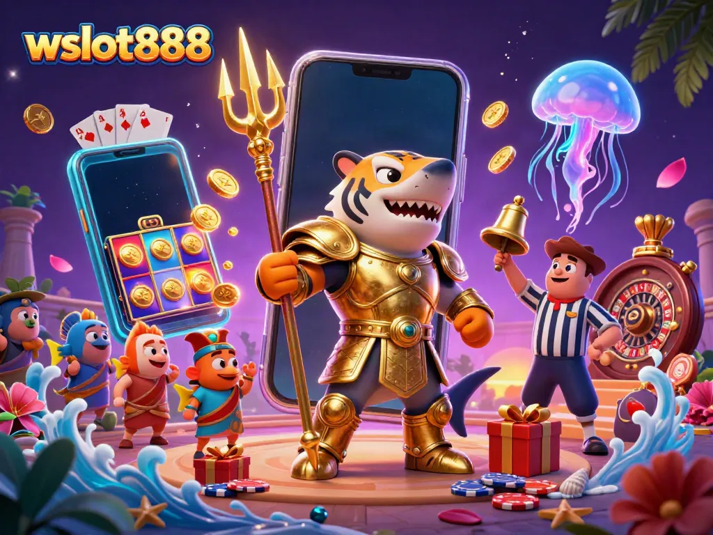 Gali kemenangan dengan wslot888 dalam ilustrasi kasino 3D yang menggoda dan berwarna-warni.