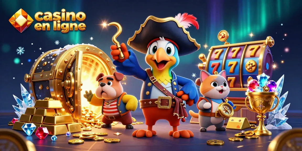 Jouez à des jeux captivants sur un casino en ligne avec des personnages animés et des trésors scintillants.