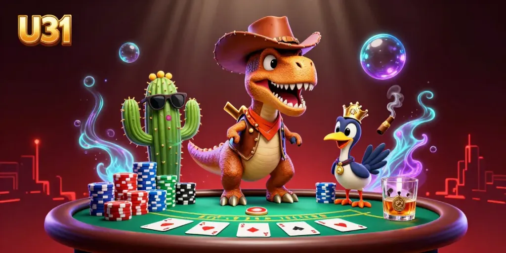 Experience thrilling gameplay at U31 with this lively 3D illustration of casino fun.