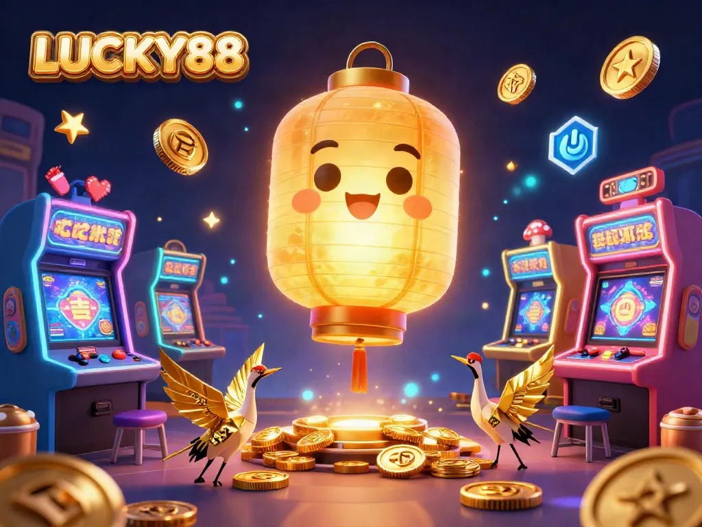 Experience thrilling gaming action with LUCKY88 in this dynamic 3D casino illustration.