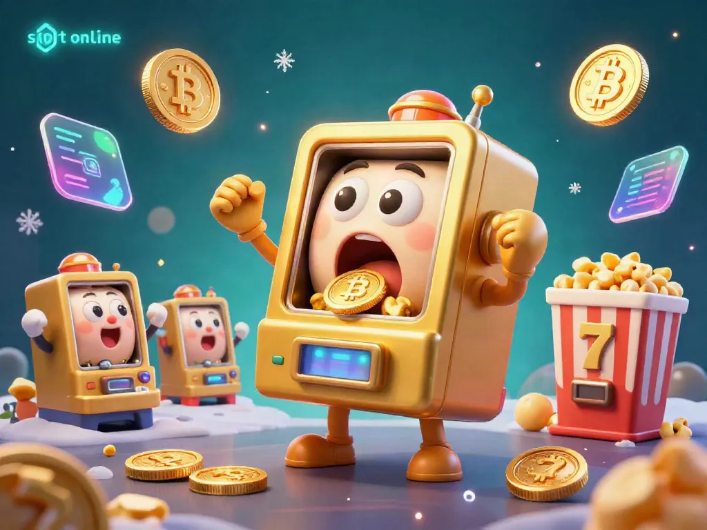Experience thrilling action with a golden slot online machine hitting the jackpot, coins pouring everywhere, in a vibrant casino scene.