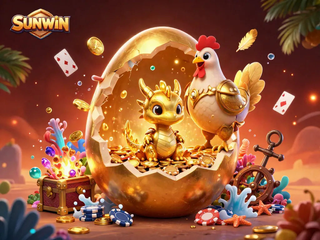 SUNWIN captures the excitement of gaming with a golden dragon and poker chips, symbolizing winning potential.