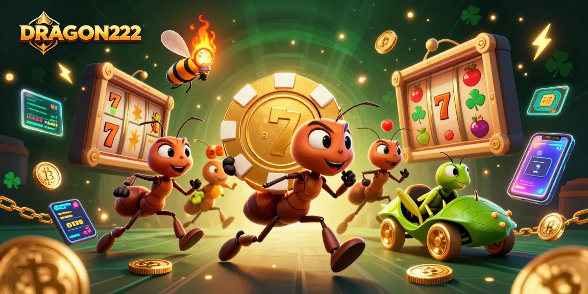 Engage with DRAGON222's thrilling heist of a giant poker chip amidst a vibrant casino scene.