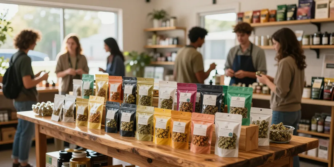 Colorful display of import hash products in a vibrant cannabis shop atmosphere.
