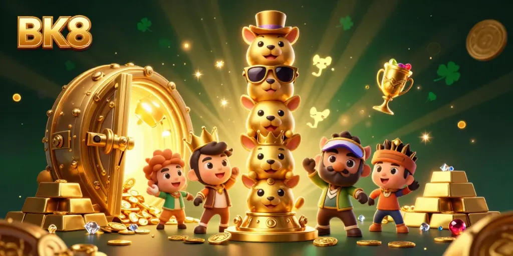 Win exciting prizes at BK8 with dynamic gaming experiences featuring cartoon totem and treasure elements.