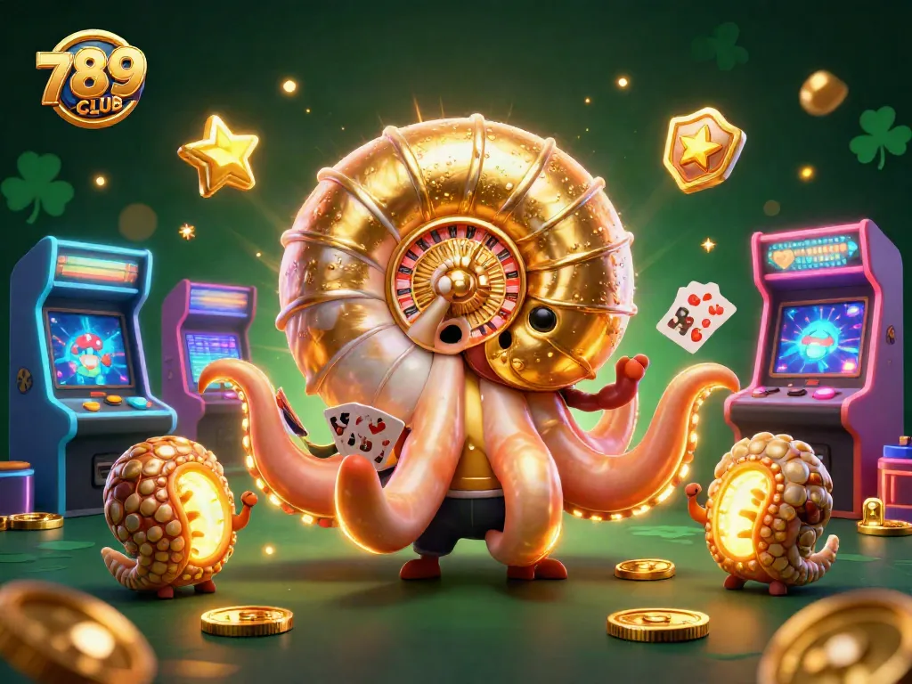 Engage with 789CLUB in this vibrant 3D casino scene filled with dynamic gaming elements.
