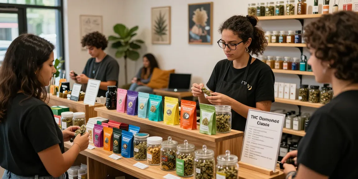 Buy Thc Diamonds Online Europe in a modern dispensary showcasing colorful cannabis products and a welcoming atmosphere.