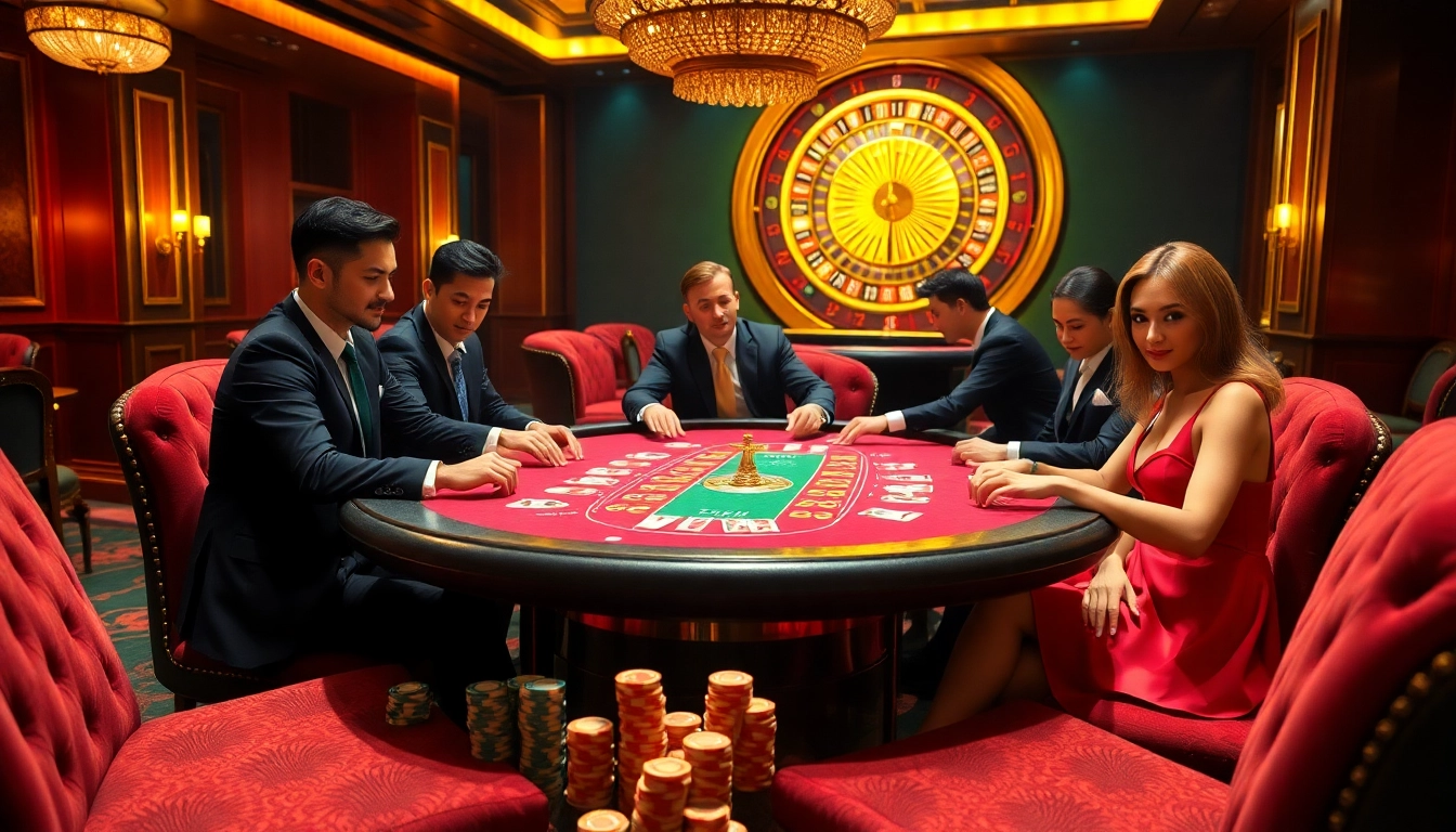 Experience the thrill of RR88 at a luxurious poker table surrounded by exciting gameplay.