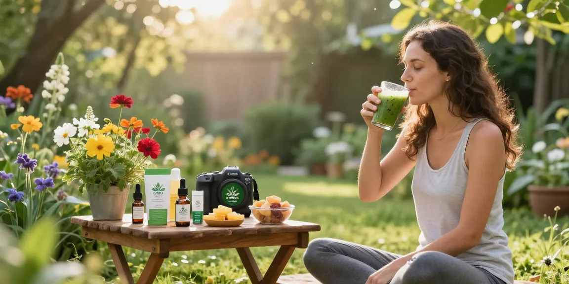 ministryofcannabis wellness moment with CBD oil and natural products in a peaceful garden setting