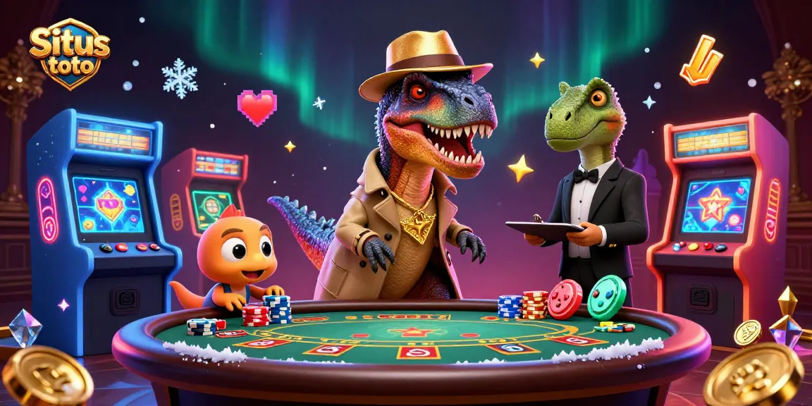 Engage with Situs toto at an energetic blackjack table featuring colorful arcade games and unique dinosaur characters.