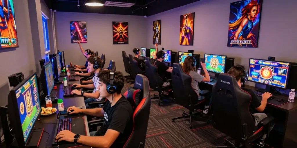 Exciting gaming scene at luxury12 with players enjoying slot games and quick payouts