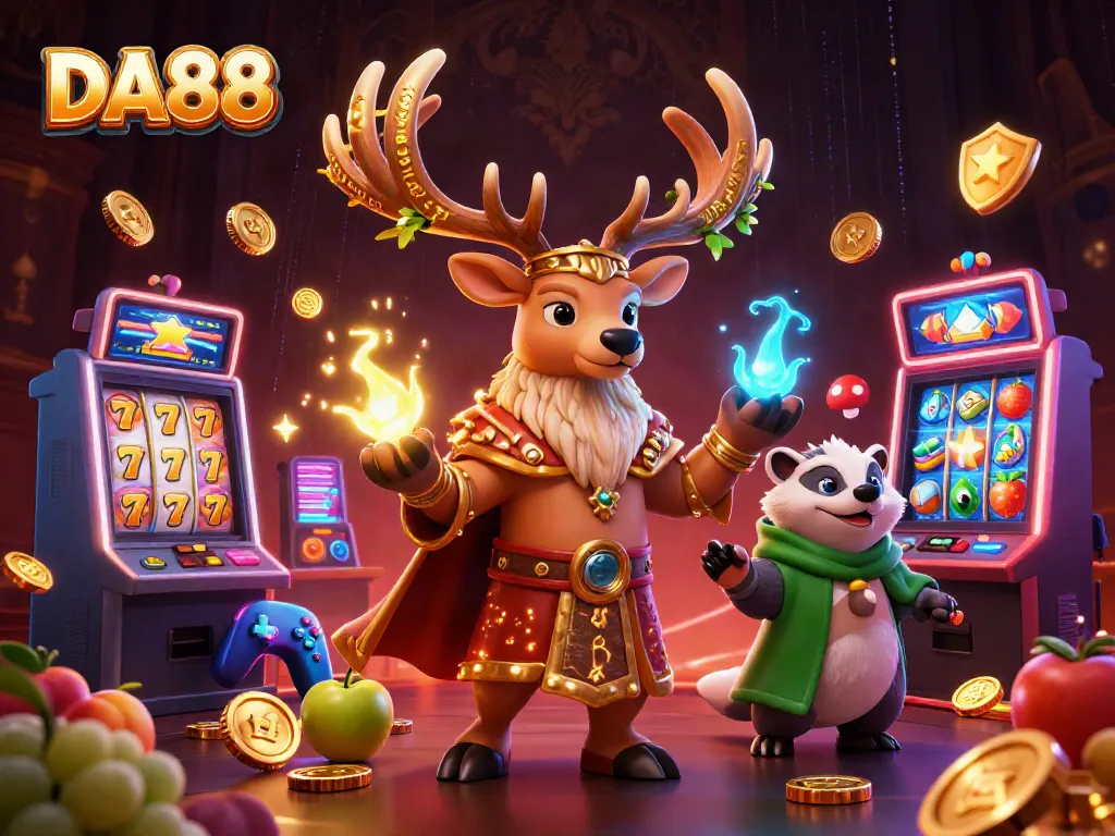 Experience exciting gameplay at DA88 with a magical druid and vibrant slot machines.