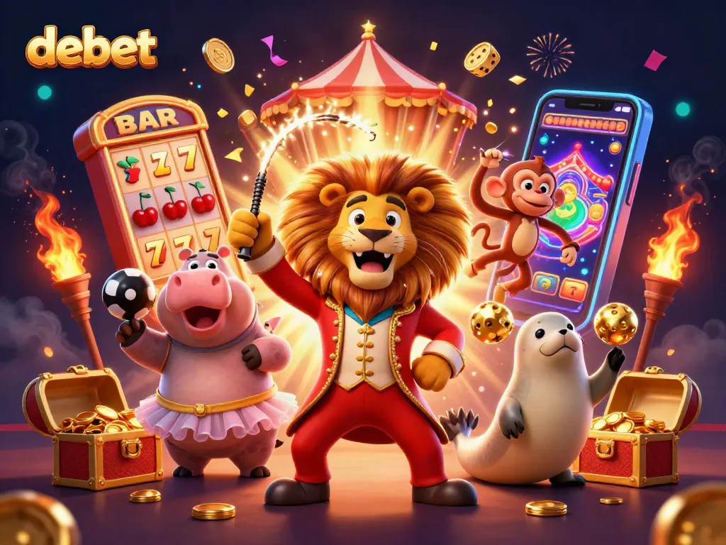 Experience the thrill of debet with vibrant 3D characters and explosive casino action in a colorful scene.