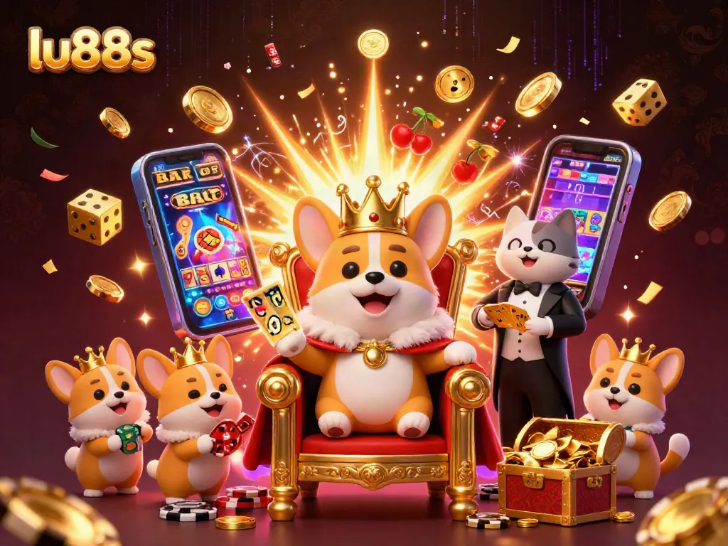 Experience the thrilling jackpot action with lu88s in a vibrant casino scene featuring a royal corgi!