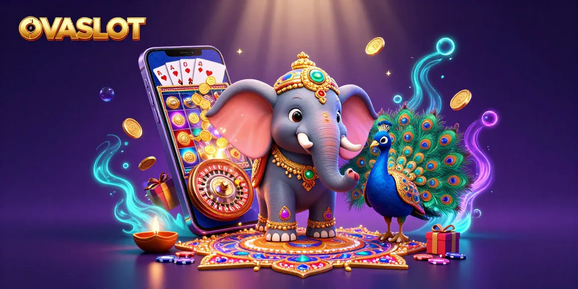 Spin the reels with OVASLOT! Enjoy vibrant casino features in this colorful and dynamic 3D scene.