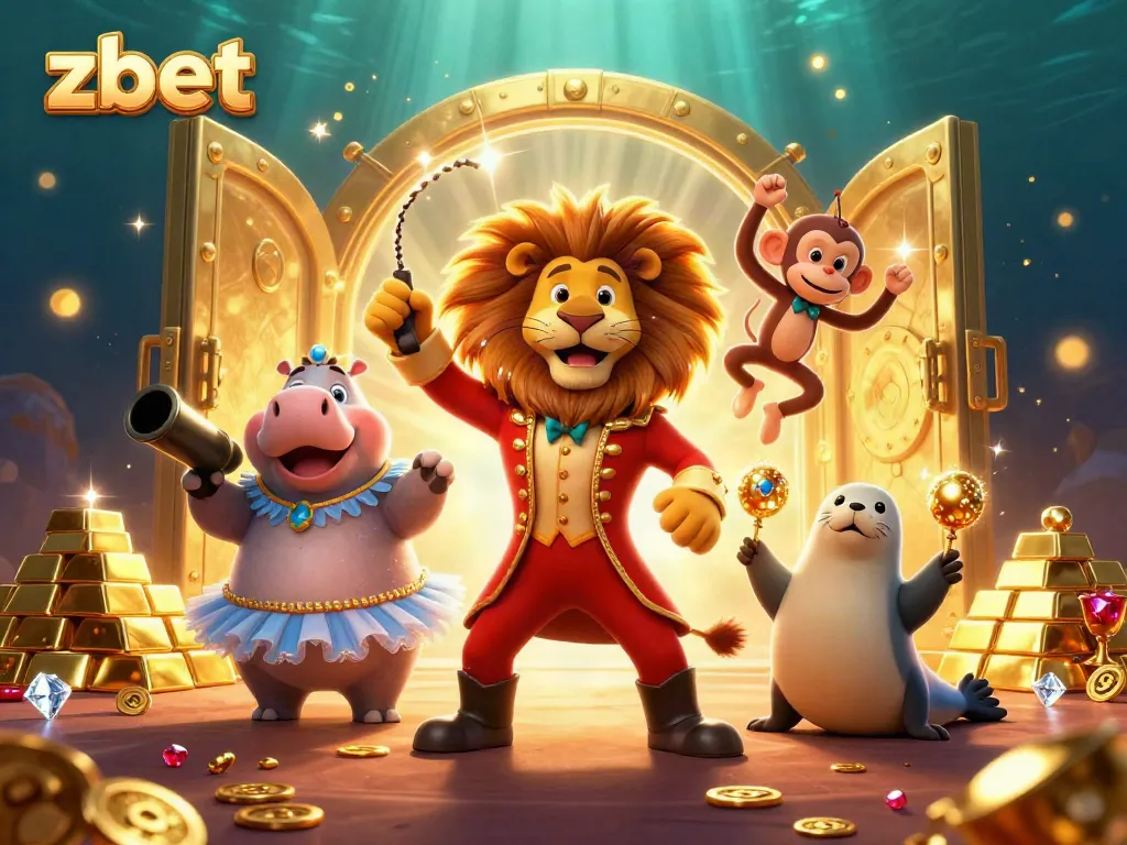 Join the zbet experience with vibrant graphics showcasing a casino scene featuring animated characters and rich treasures.