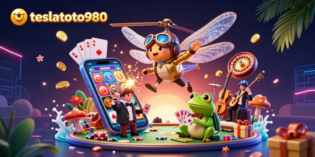 Experience thrilling gameplay at teslatoto980 with a vibrant casino scene featuring exciting characters and dynamic elements.