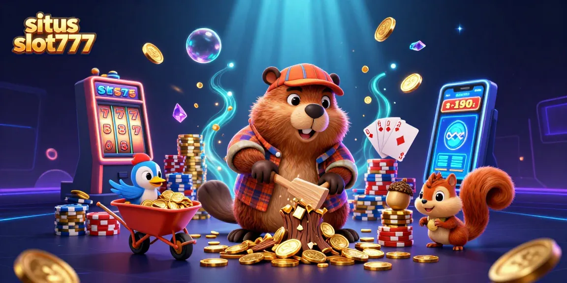Situs slot777 features vivid 3D cartoon characters celebrating a jackpot in a dynamic casino scene.