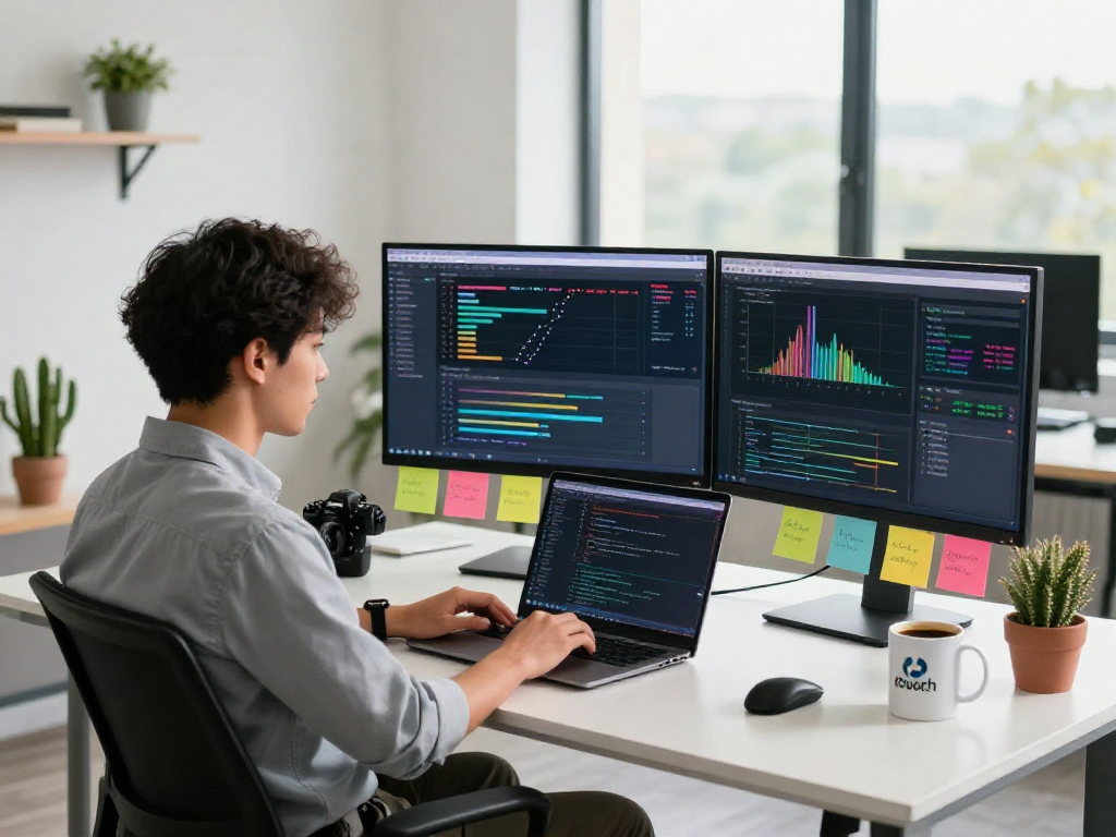 AI detector in action, data scientist analyzing AI model insights at a modern desk.