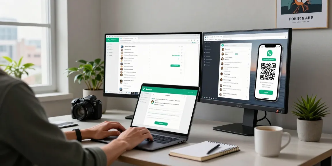 Engaging workspace with WhatsApp電腦版 on multiple screens, showcasing effective communication.