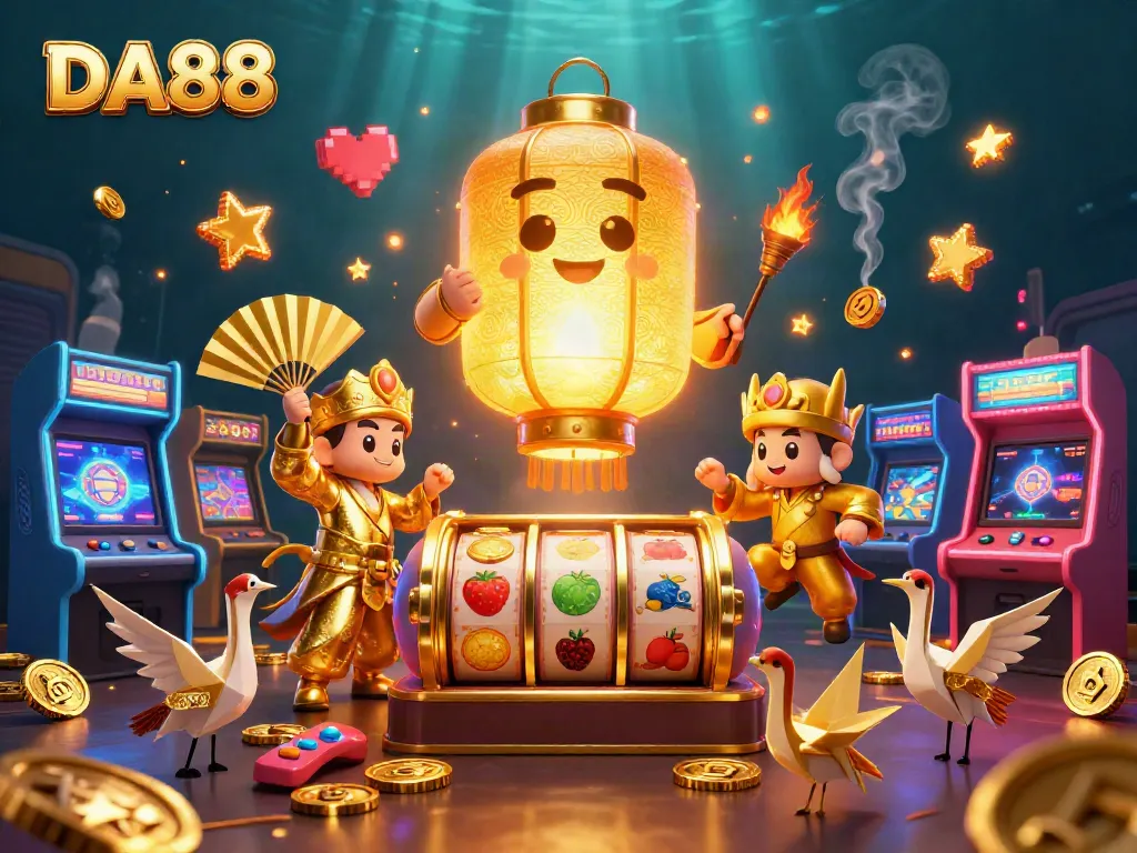 DA88 casino illustration featuring golden lantern spirit and gaming excitement with dynamic elements