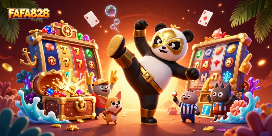 Experience excitement with FAFA828 in a vibrant 3D illustration of animated casino gameplay.