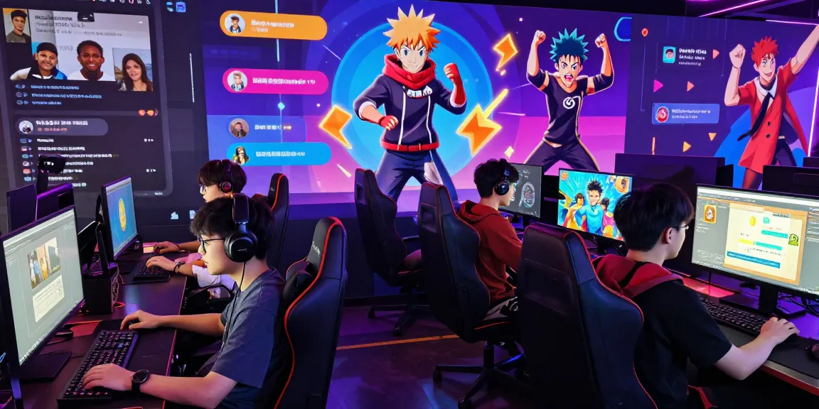 Engaging gaming scene of players enjoying Status game, customizing characters and navigating social media dynamics.