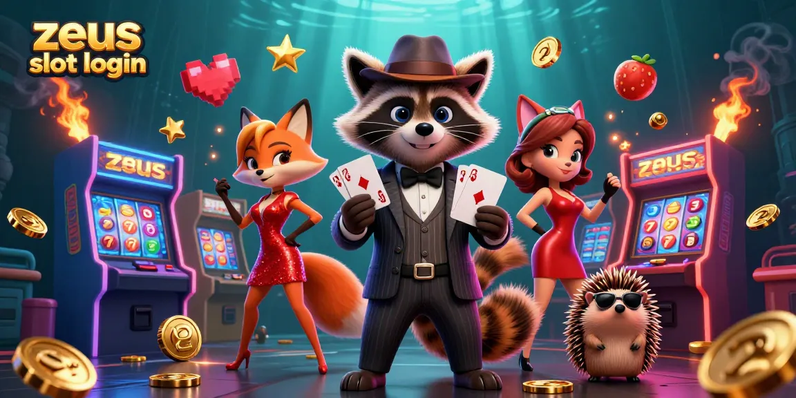 Engage with zeus slot login as a suave raccoon, elegant fox, and bouncer amidst a vibrant casino setting.