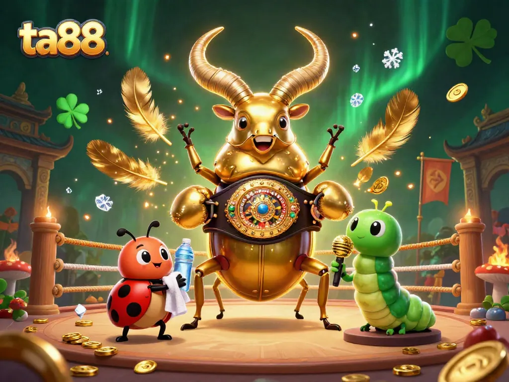 Engage with TA88's dynamic sports betting arena featuring a boxing beetle and quirky characters in action.