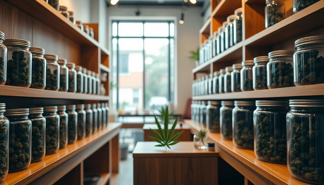 Browse premium weed for sale uk in a vibrant cannabis shop showcasing diverse quality strains.