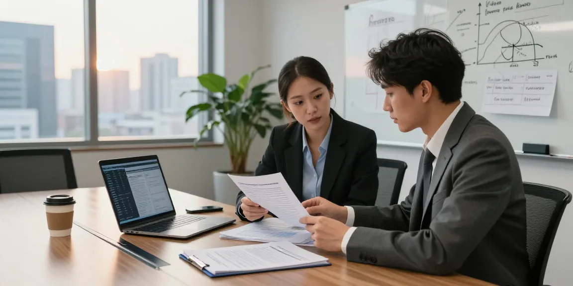 Asset tracing analysis in a modern office with financial data and investigator.