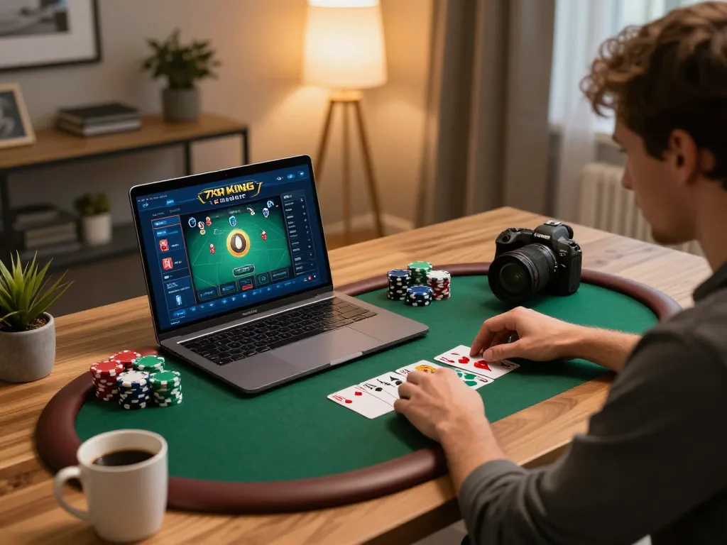 Engaging in online poker with 79KING while enjoying a cozy home office atmosphere