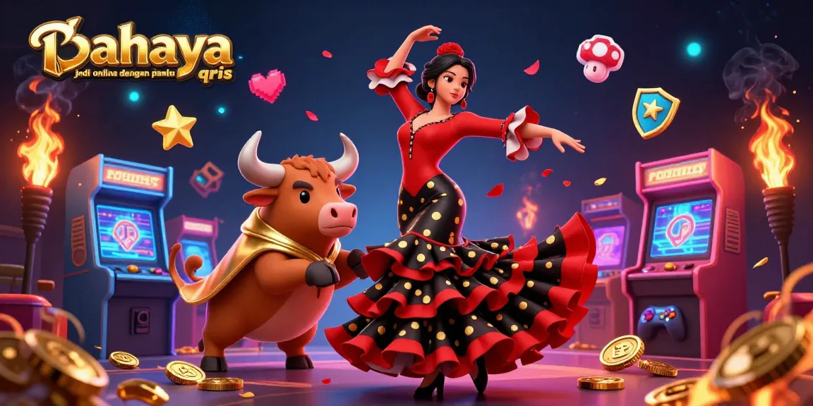Experience the dangers of online gambling with QRIS payments in this vibrant scene, showcasing immersive gaming elements.