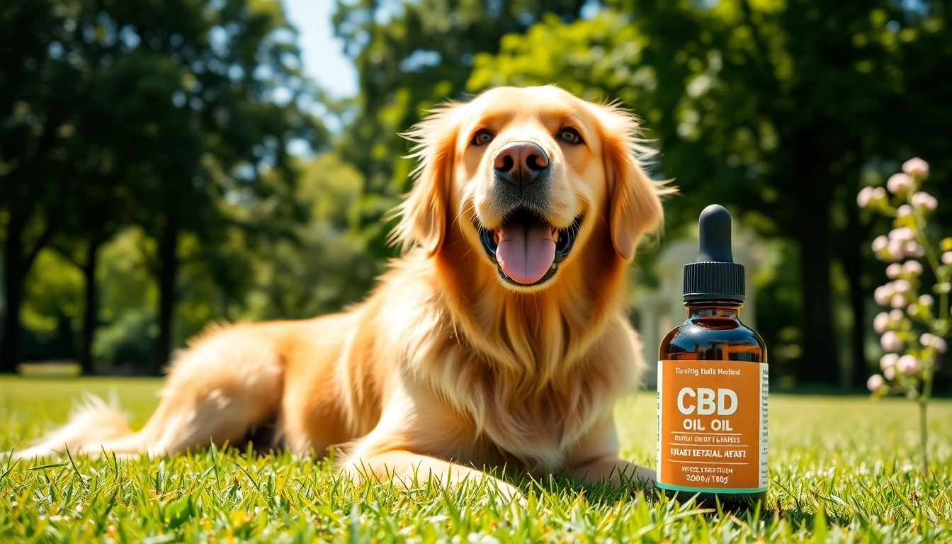 Administering CBD Oil For Dog while a golden retriever relaxes in a sunny park.