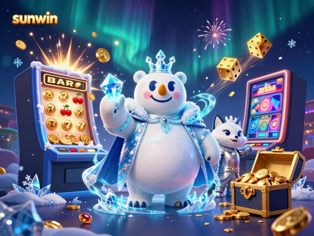 Experience sunwin gaming with vibrant characters and exciting casino elements in this detailed illustration.
