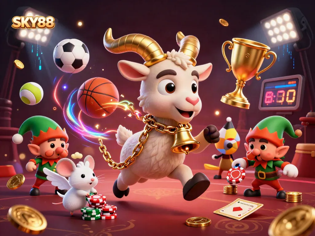 SKY88 brings excitement to gambling with a 3D Krampus goat running a lively casino.