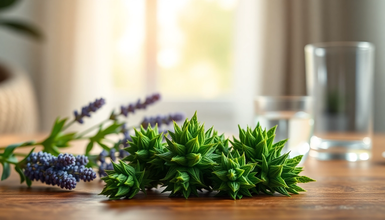 Showcasing Mental Wellness CBD buds for stress relief in a serene, calming environment.