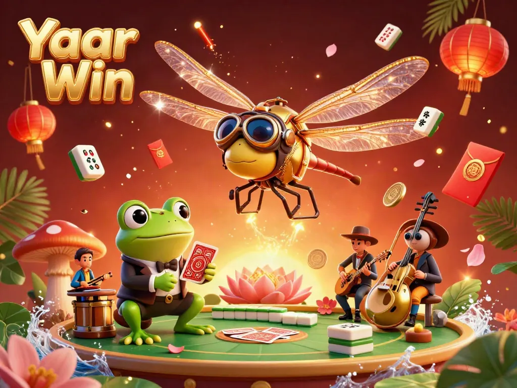Engage in thrilling gameplay with Yaar Win, featuring a dynamic 3D casino scene with vibrant characters and games.