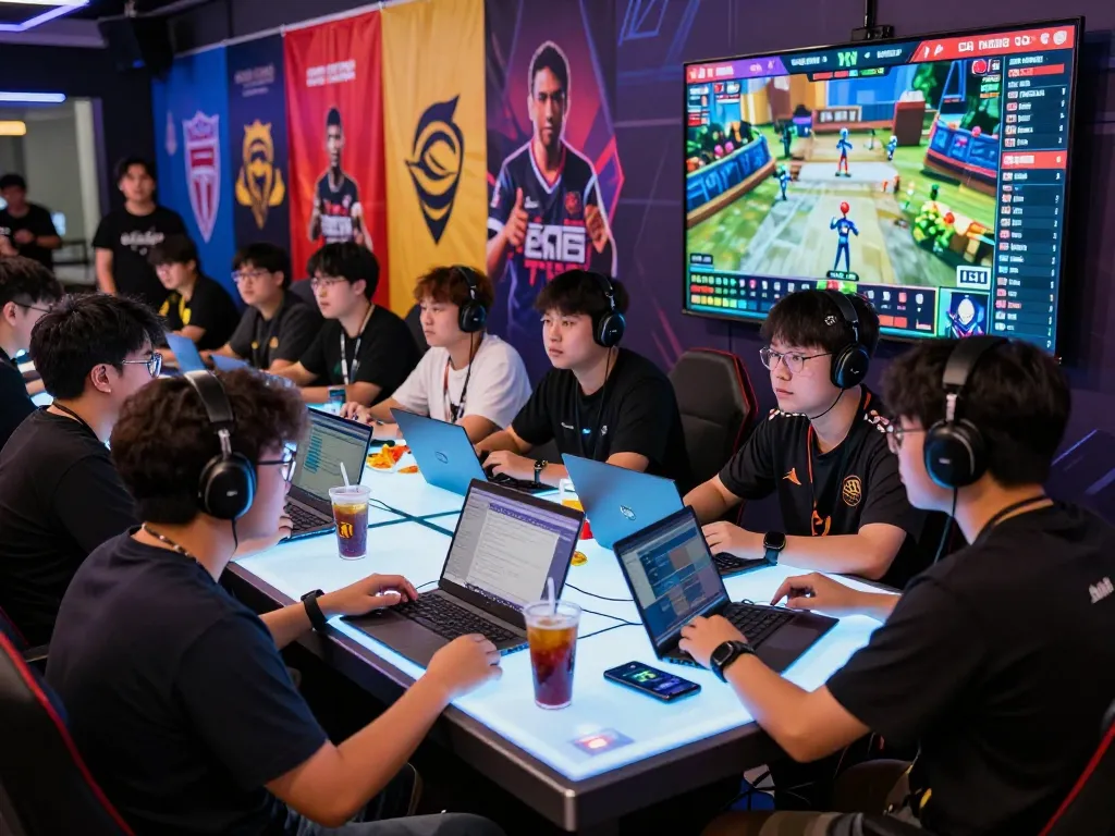 Exciting esports betting Singapore scene with diverse gamers engaged in betting during a live tournament.