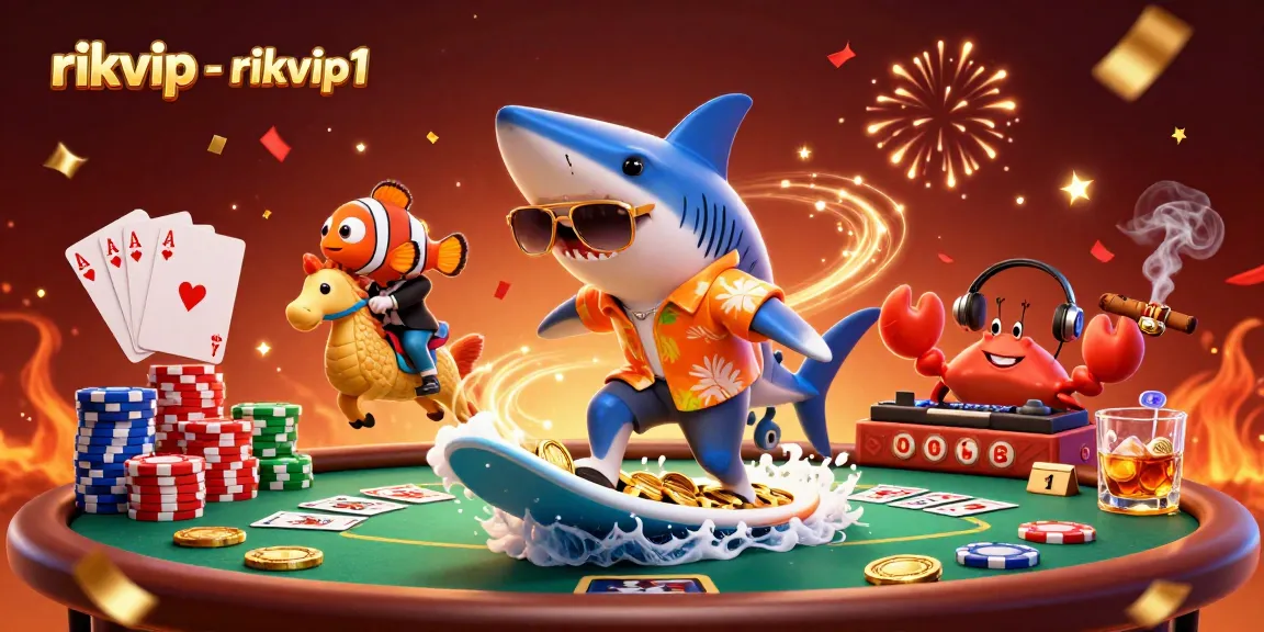 Engage in exciting gameplay at rikvip - rikvip1 with vibrant casino-themed illustration featuring winning poker hands.