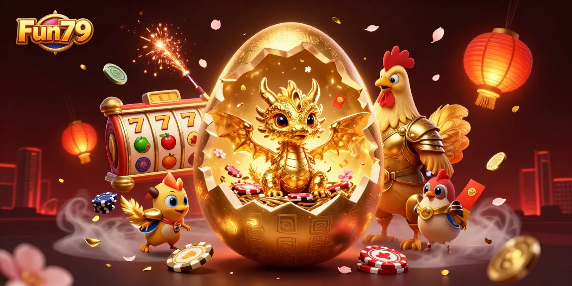 Experience fun and excitement at Fun79 with a golden dragon on casino chips in a dynamic gaming scene.